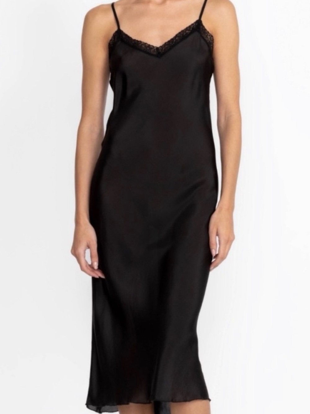 Johnny Was NWT SILK Black Lace Trimmed Silk Slip dress